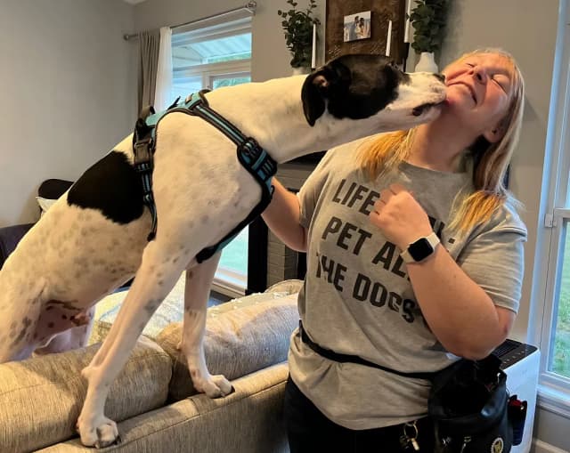 Jody Epstein practicing skills with a dog